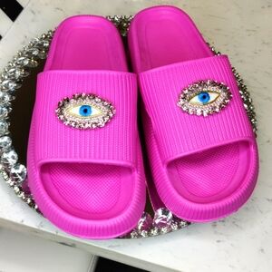 Pink Rhinestone Evil Eye Slides